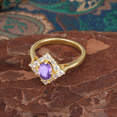 1 Carat Oval Cut Vintage Cluster Amethyst Engagement Ring