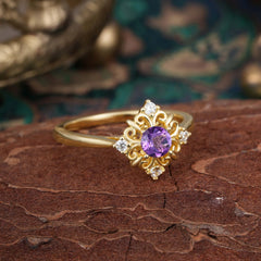Vintage Amethyst Filigree Ring Romantic Purple Ring for Women