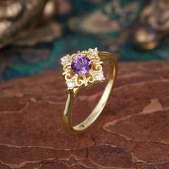 Vintage Amethyst Filigree Ring Romantic Purple Ring for Women