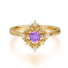 Vintage 0.6 Carat Round Cut Amethyst Filigree Anniversary Ring for Women