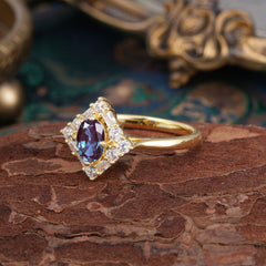 Vintage Alexandrite Filigree Ring Sparkling Diamond Alternative