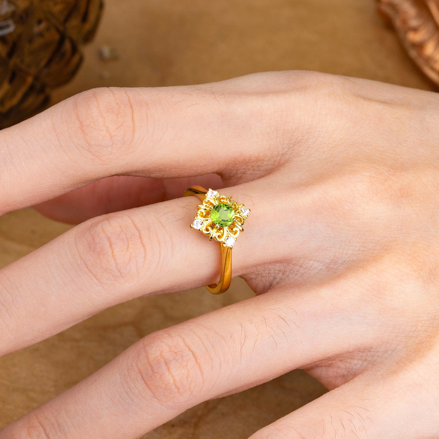 Vintage Round Peridot Filigree Anniversary Engagement Ring  for Wome