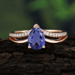 1.25 Carat Pear Cut Tanzanite Ring Split Shank Engagement Ring
