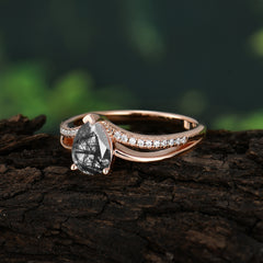1.25 Carat Pear Cut Black Rutilated Quartz Ring Split Shank Engagement Ring