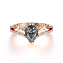 1.25 Carat Pear Cut Black Rutilated Quartz Ring Split Shank Engagement Ring
