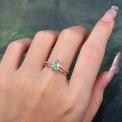 1.25 Carat Pear Cut Moss Agate Ring Split Shank Engagement Ring