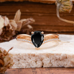 1.25 Carat Pear Cut Black Onyx Ring Split Shank Engagement Ring