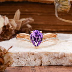 1.25 Carat Pear Cut Amethyst Ring Split Shank Engagement Ring