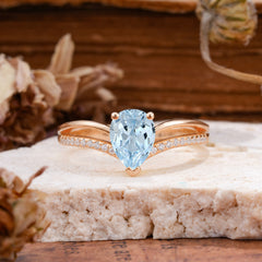 1.25 Carat Pear Cut Aquamarine Ring Split Shank Engagement Ring