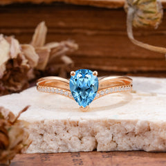 1.25 Carat Pear Cut Aquamarine Ring Split Shank Engagement Ring
