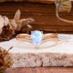 1.25 Carat Pear Cut Natural Moonstone Ring Split Shank Engagement Ring