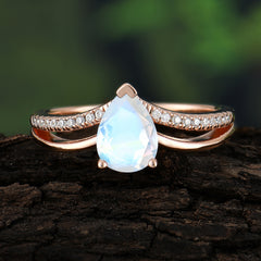1.25 Carat Pear Cut Moonstone Ring Split Shank Engagement Ring