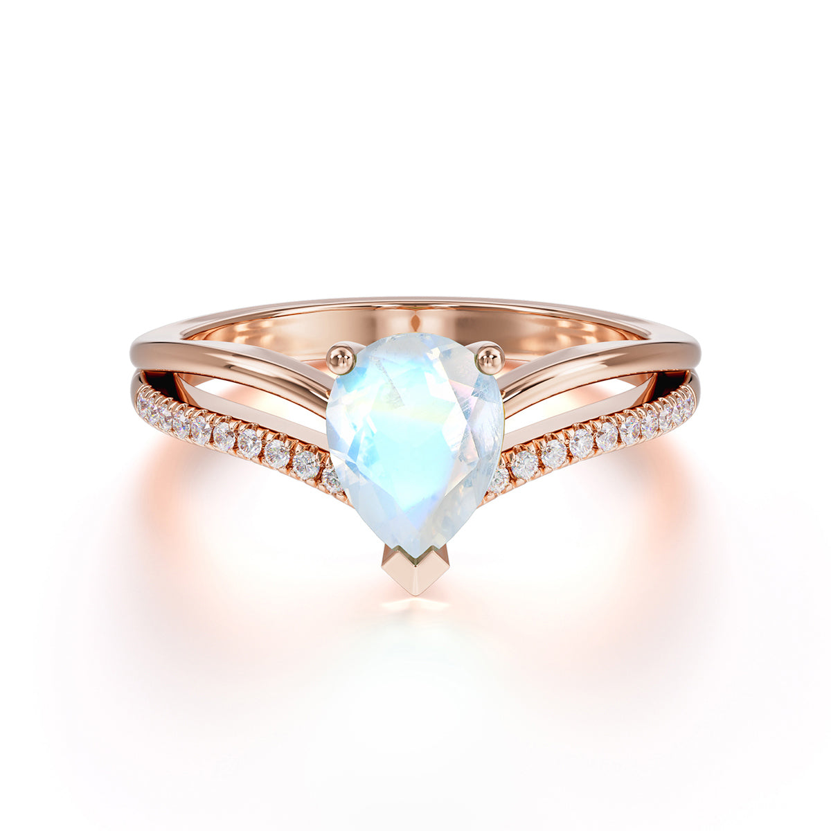 1.25 Carat Pear Cut Moonstone Ring Split Shank Engagement Ring