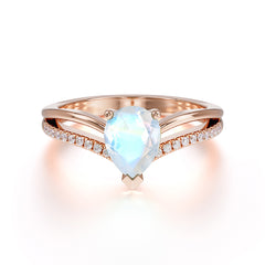 1.25 Carat Pear Cut Moonstone Ring Split Shank Engagement Ring