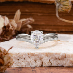 1.25 Carat Pear Cut Moissanite Ring Split Shank Engagement Ring