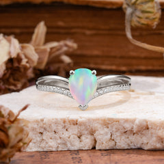 1.25 Carat Pear Cut Opal Ring Split Shank Engagement Ring