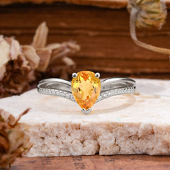 1.25 Carat Pear Cut Citrine Ring Split Shank Engagement Ring