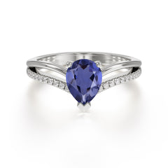 1.25 Carat Pear Cut Tanzanite Ring Split Shank Engagement Ring
