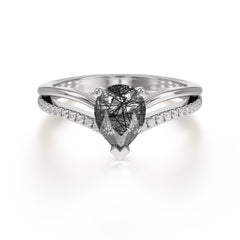 1.25 Carat Pear Cut Black Rutilated Quartz Ring Split Shank Engagement Ring
