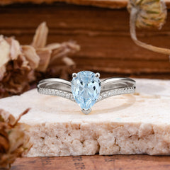 1.25 Carat Pear Cut Aquamarine Ring Split Shank Engagement Ring