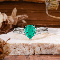 1.25 Carat Pear Cut Emerald Ring Split Shank Engagement Ring
