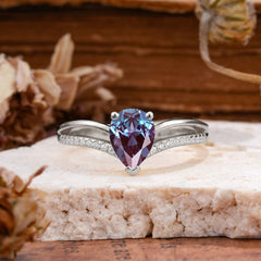 1.25 Carat Pear Cut Alexandrite Ring Split Shank Engagement Ring
