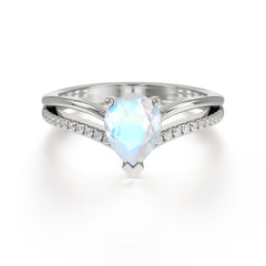 1.25 Carat Pear Cut Moonstone Ring Split Shank Engagement Ring