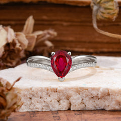 1.25 Carat Pear Cut Ruby Ring Split Shank Engagement Ring