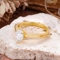 1.25 Carat Pear Cut Moissanite Ring Split Shank Engagement Ring