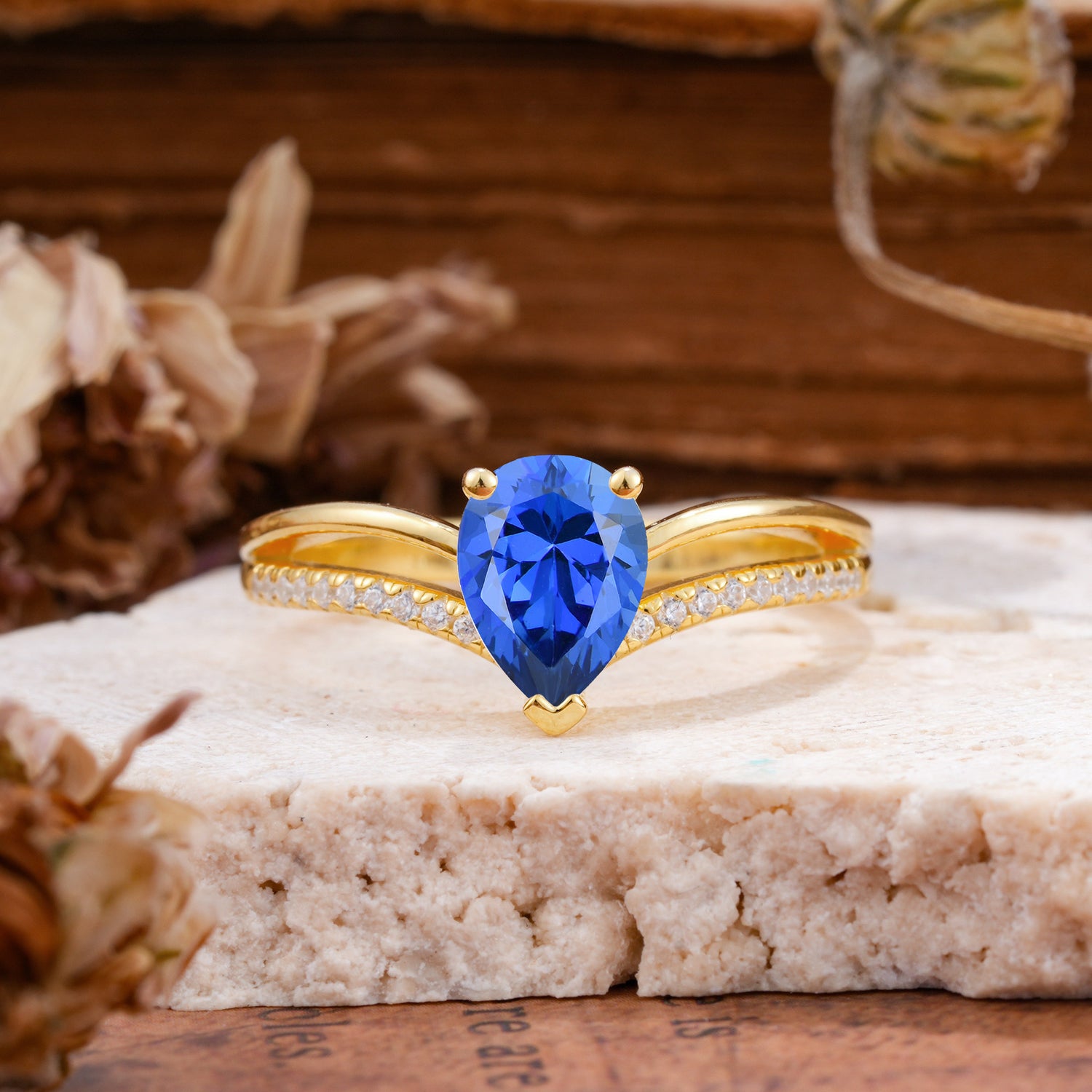 Contemporary 3-Prong Pear Cut Sapphire Ring - Romalar Jewelry