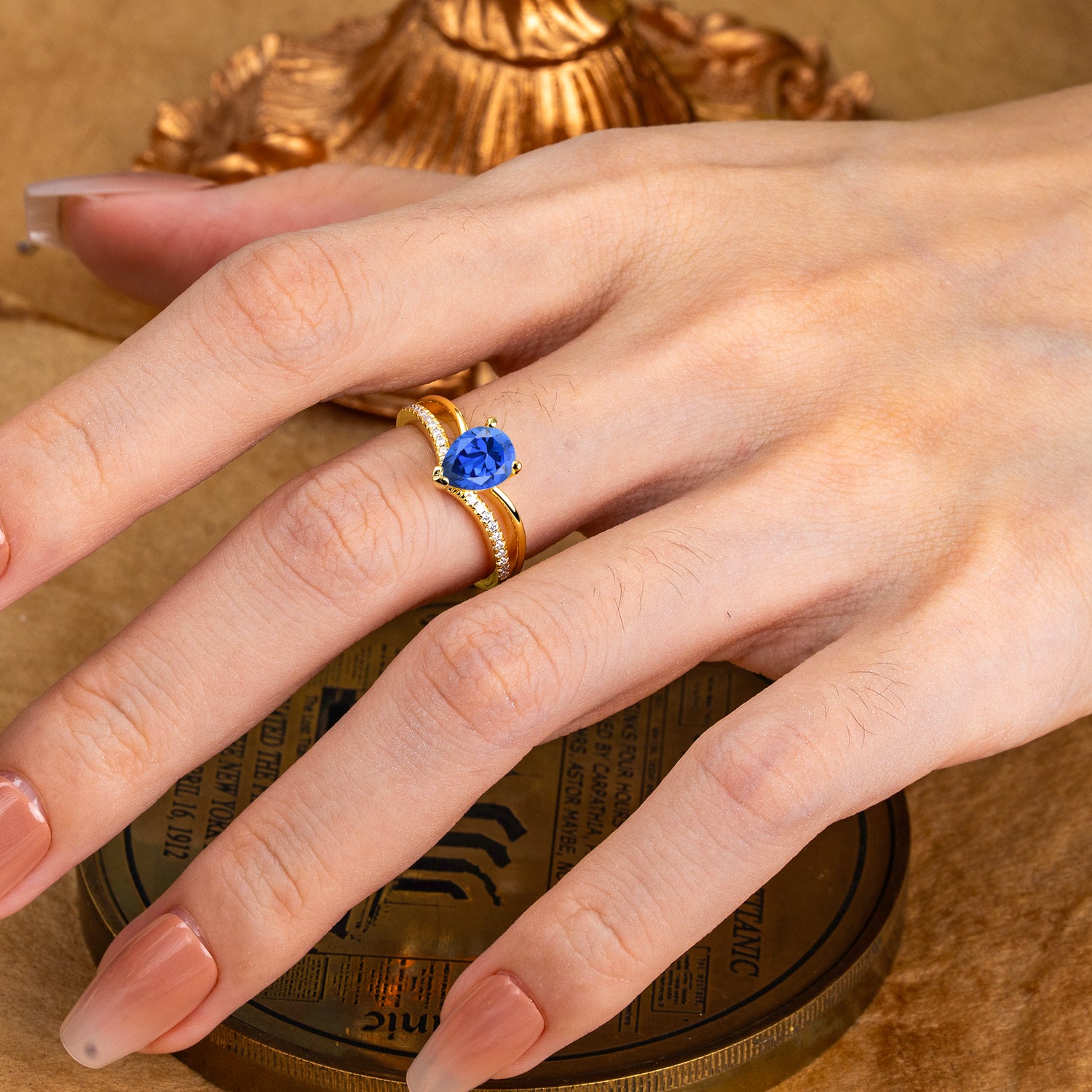 Contemporary 3-Prong Pear Cut Sapphire Ring - Romalar Jewelry