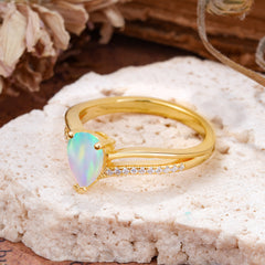 1.25 Carat Pear Cut Opal Ring Split Shank Engagement Ring