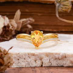 1.25 Carat Pear Cut Citrine Ring Split Shank Engagement Ring