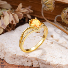 1.25 Carat Pear Cut Citrine Ring Split Shank Engagement Ring
