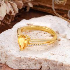 1.25 Carat Pear Cut Citrine Ring Split Shank Engagement Ring