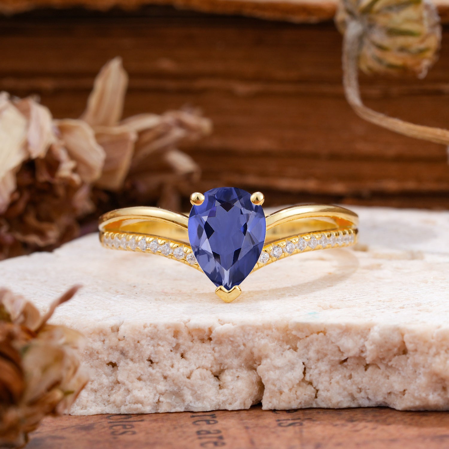 1.25 Carat Pear Cut Tanzanite Ring Split Shank Engagement Ring