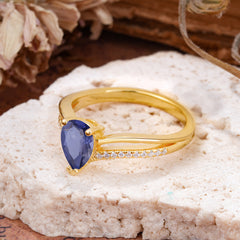 1.25 Carat Pear Cut Tanzanite Ring Split Shank Engagement Ring