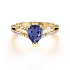 1.25 Carat Pear Cut Tanzanite Ring Split Shank Engagement Ring