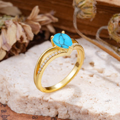 1.25 Carat Pear Cut Turquoise Ring Split Shank Engagement Ring