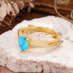 1.25 Carat Pear Cut Turquoise Ring Split Shank Engagement Ring