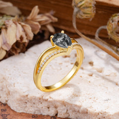 1.25 Carat Pear Cut Black Rutilated Quartz Ring Split Shank Engagement Ring