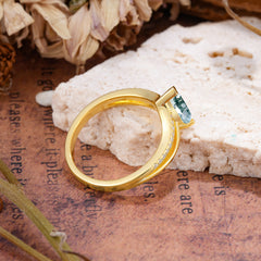 1.25 Carat Pear Cut Moss Agate Ring Split Shank Engagement Ring