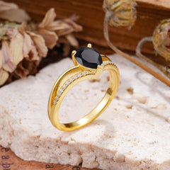 1.25 Carat Pear Cut Black Onyx Ring Split Shank Engagement Ring