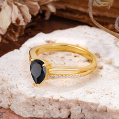 1.25 Carat Pear Cut Black Onyx Ring Split Shank Engagement Ring