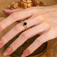 1.25 Carat Pear Cut Black Onyx Ring Split Shank Engagement Ring