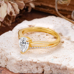 1.25 Carat Pear Cut Lab Diamond Ring Split Shank Engagement Ring