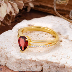 1.25 Carat Pear Cut Garnet Ring Split Shank Engagement Ring