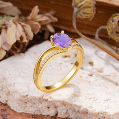 1.25 Carat Pear Cut Amethyst Ring Split Shank Engagement Ring