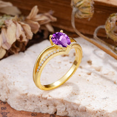 1.25 Carat Pear Cut Amethyst Ring Split Shank Engagement Ring
