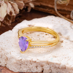 1.25 Carat Pear Cut Amethyst Ring Split Shank Engagement Ring